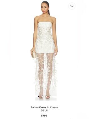 DELFI Salma Strapless Cream Embroidered Mini Dress with Sheer Fringe